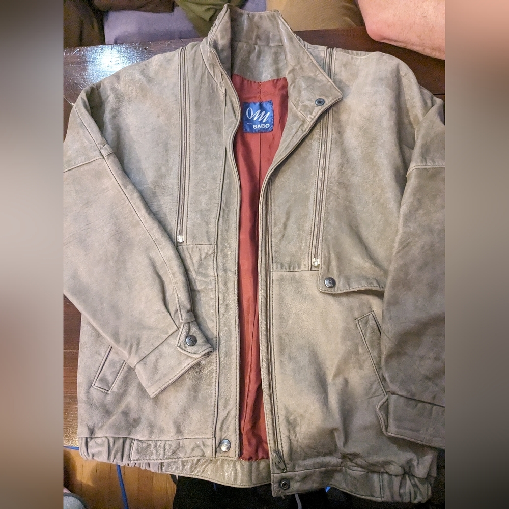 L/XL - vintage real leather jacket vest with zip off sleeves